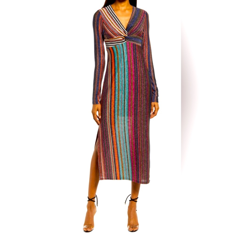 Chelsea28 Twist Front Sparkle Stripe Midi Cocktail Dress (Nordstrom) NWT Size L